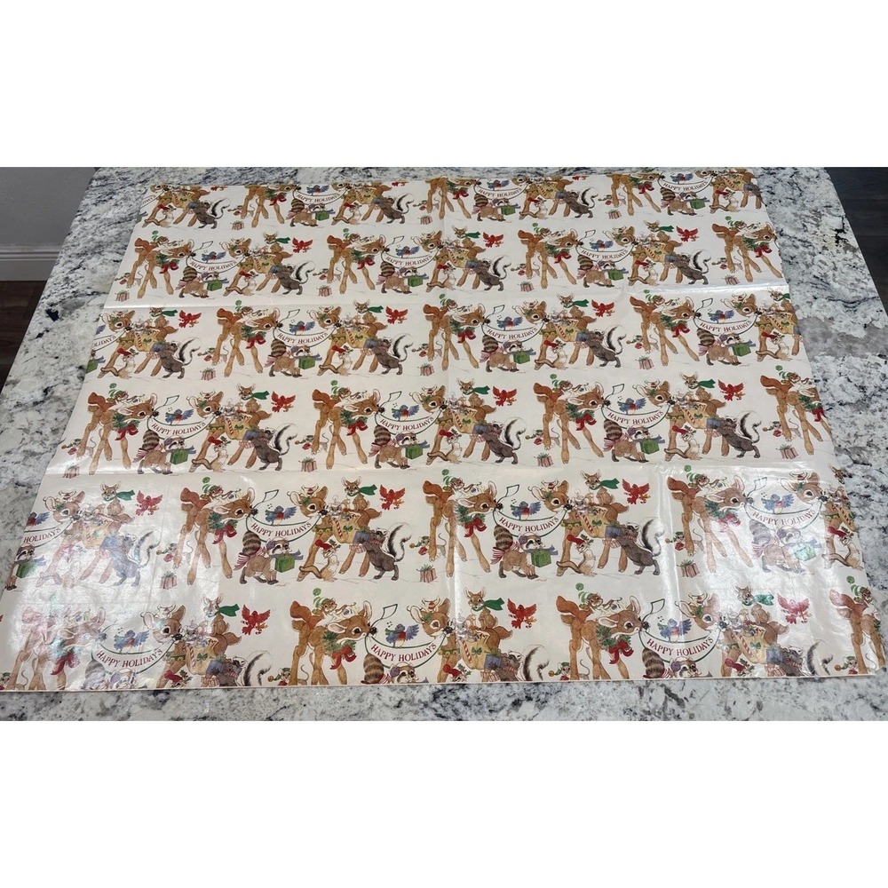 9 VTG LK‎ Powell Woodland Animals Happy Holidays Wrapping Paper gift wrap READ - Picture 3 of 16
